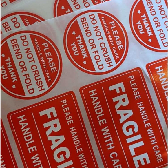 New 100 Pcs Handle With Care Fragile Circle Rectangle Packing Stickers - Picture 4 of 15